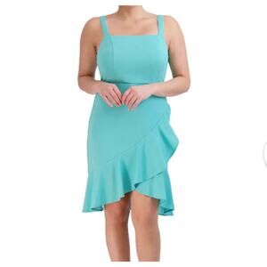 bcbg teal cocktail party dress ruffles